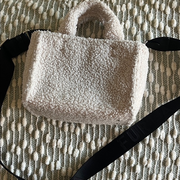 Furla Cream and Black Sherpa Crossbody Small Tote Bag with Black Strap - Picture 3 of 7